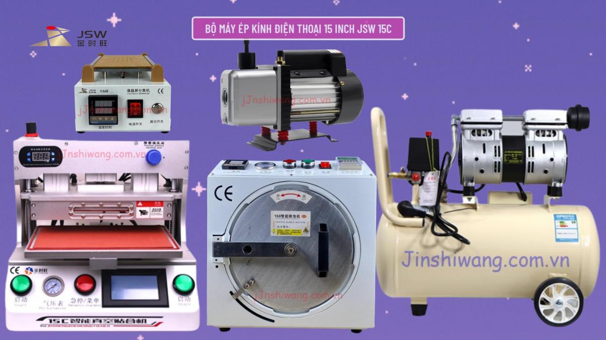 Trọn bộ máy ép kính điện thoại 15 inch JSW 15C mới 2026