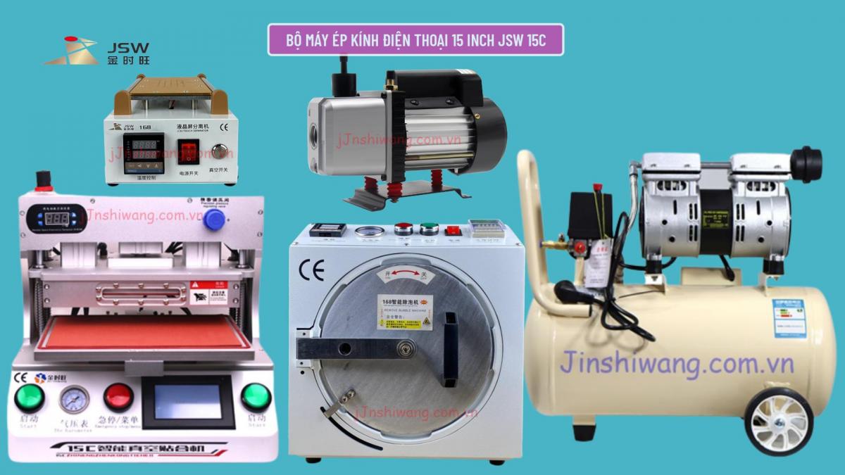 Trọn bộ máy ép kính điện thoại 15 inch JSW 15C mới 2026