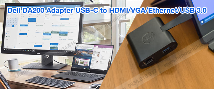 Dell DA200 USB-C to HDMI/VGA/USB /LAN chính hãng