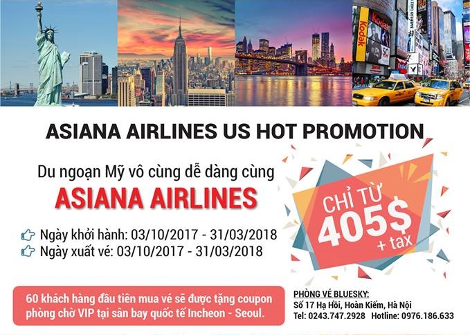 Khuyến Mãi Khủng Đi Mỹ Từ Asiana Airlines
